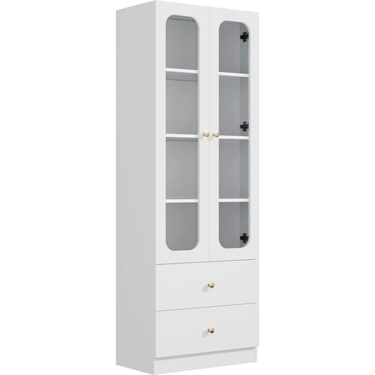 ZUBALIYA Glasvitrine, Küchenschrank, Aktenschrank, Sammelfiguren-Vitrine, 4 Ebenen Spielzeugschrank mit 2 Schubladen, LED-Leiste mit RGB-Farbwechsel per App steuerbar, goldene Metallgriffe, weiß, 60x35x170 cm – Bild 18