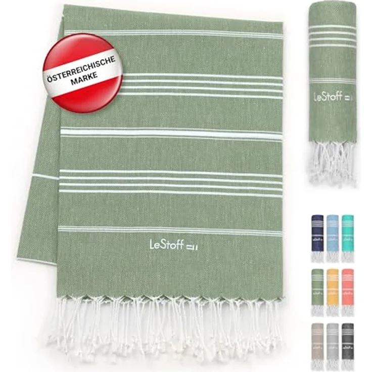 LeStoff Premium Hamamtuch XXL 200 x 200 cm – 100% Bio-Baumwolle, schnelltrocknend, saugfähig, nachhaltig, Olivgrün – Bild 1