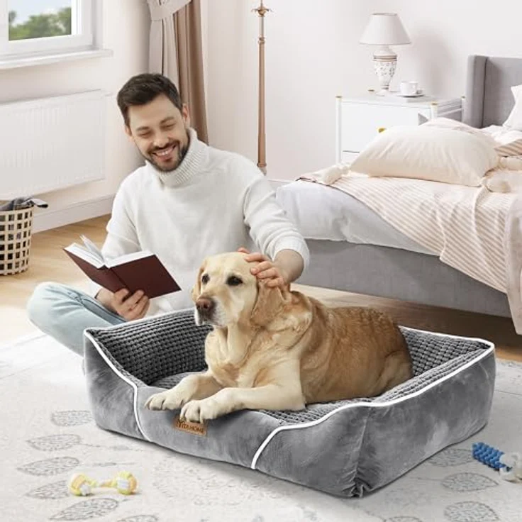 YITAHOME Hundebett für Hunde mittlerer und großer Größe, Hundekissen,Hundebetten, 89x64 cm, rutschfeste Unterseite Hundesofa,grau – Bild 3