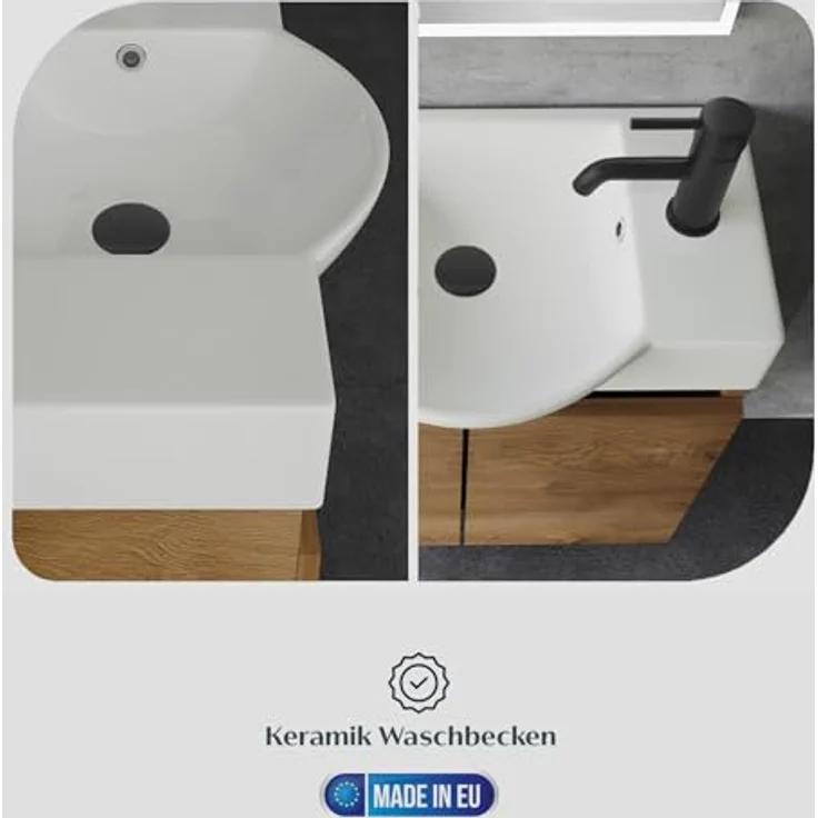 Alpenberger Badmöbel-Set Gäste WC Waschbecken mit Unterschrank 55 cm Breit, (Badschrank Klein, Badmöbel Set Eiche), Waschbeckenunterschrank mit Waschbecken – Bild 7