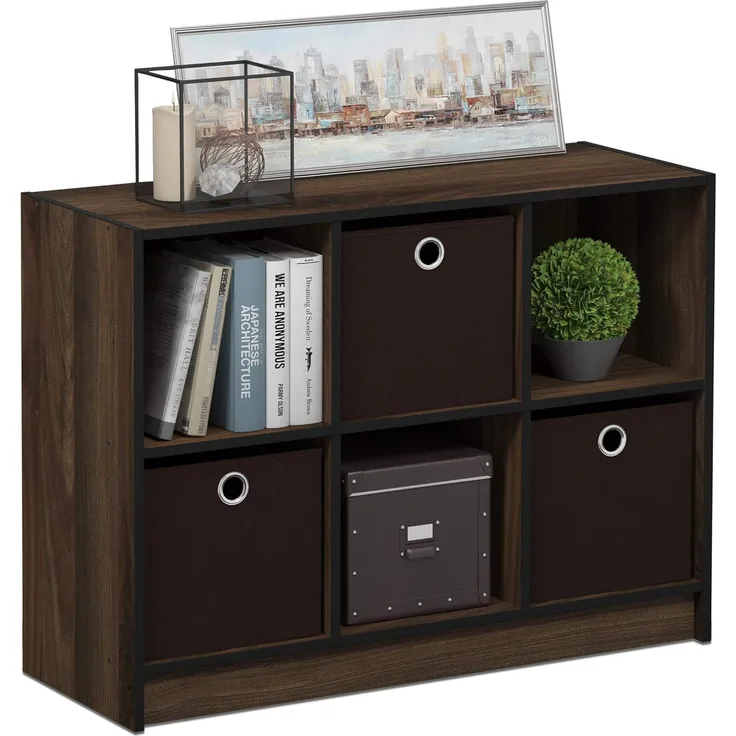 Furinno Basic Bücherregal mit 6 Fächern und 3 Einschüben, holz, Columbia Walnut/Dunkelbraun, 30. 23x80. 26x59. 94 cm