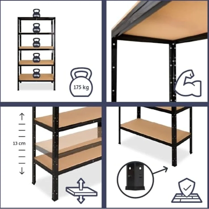shelfplaza BLACK 90x70x60 cm Schwerlastregal in schwarz mit 3 Böden und 175 kg Traglast pro Boden – Bild 3