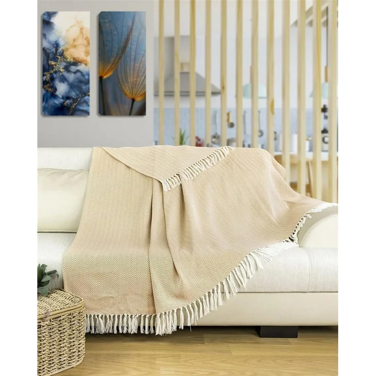 Gräfenstayn Tagesdecke mit Fransen aus 100% Baumwolle – Baumwolldecke mit Fischgrätenmuster, Wohndecke als Sofa-Überwurf, Bett-Überwurf, Couch-Überwurf, Sofa-Decke – Bild 3