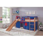 Relita Hochbett Toby mit Rutsche/Textilset, Buche massiv natur lackiert, 207 x 218 x 110 cm blau/rot