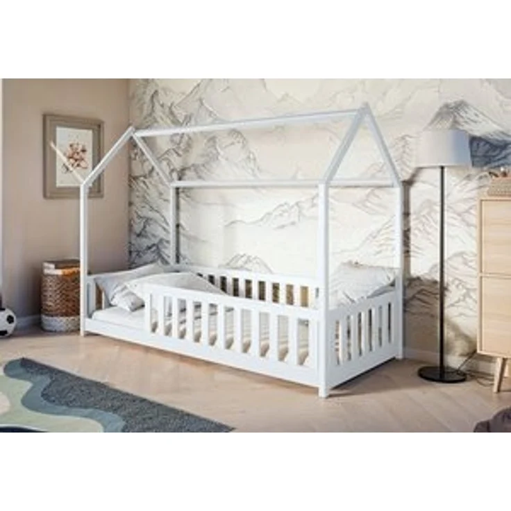 Kids Collective Hausbett Kinderbett 90x200 cm Bett mit Lattenrost Bed Kinder Jugendbett (Gitterbett Spielbett Holz massiv Junge Mädchen Montessori), Einzelbett optional mit Matratze, weiß 90x200 cm – Bild 6