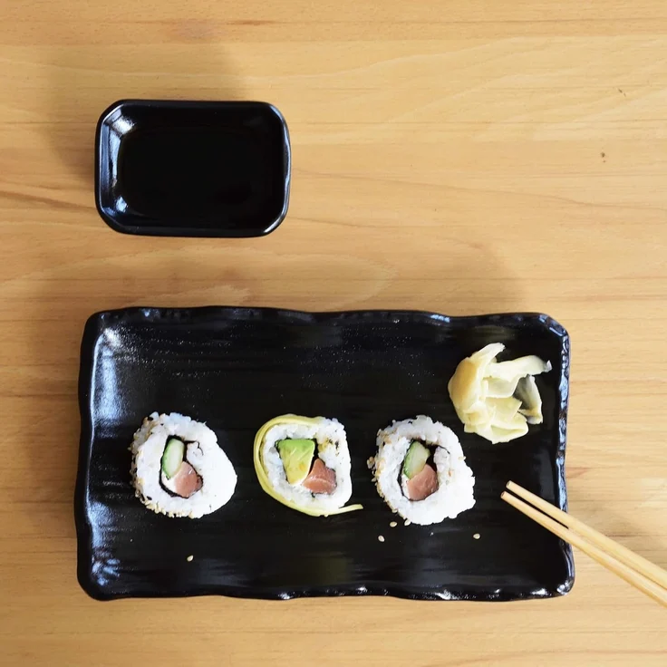 MystiCalls Sushiteller Sushi Geschirr Set für 2 Personen schwarz Sushi Platte Sushiplatte, (8 St), Spülmaschinenfest – Bild 6