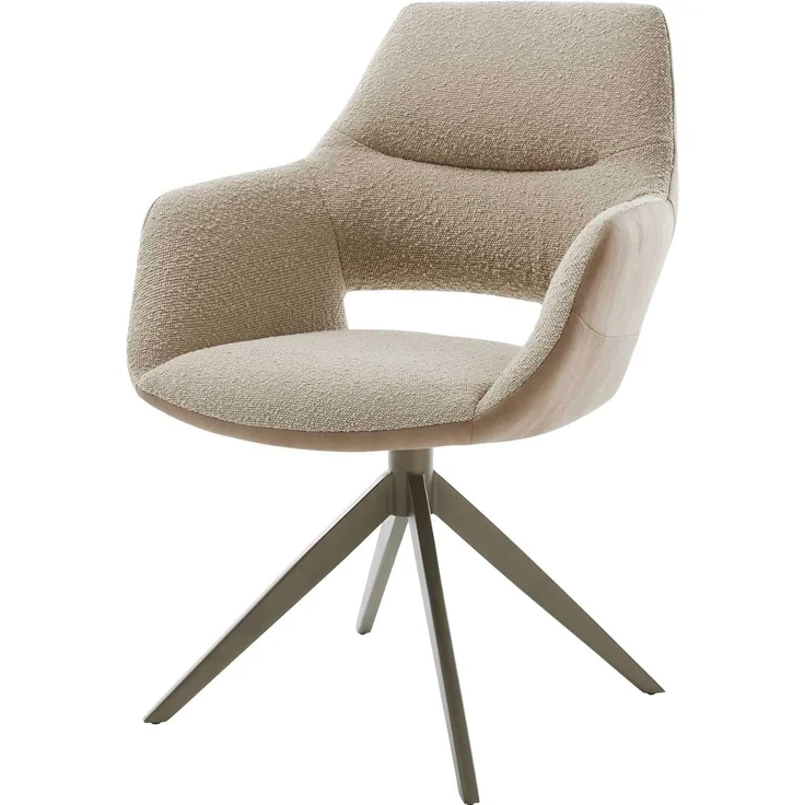 Drehstuhl Yago-Flex mit Armlehnen Materialmix Schlamm Kreuzgestell breit Effektfinish Titan 360° drehbar Wippfunktion Taschenfederkern – Bild 1