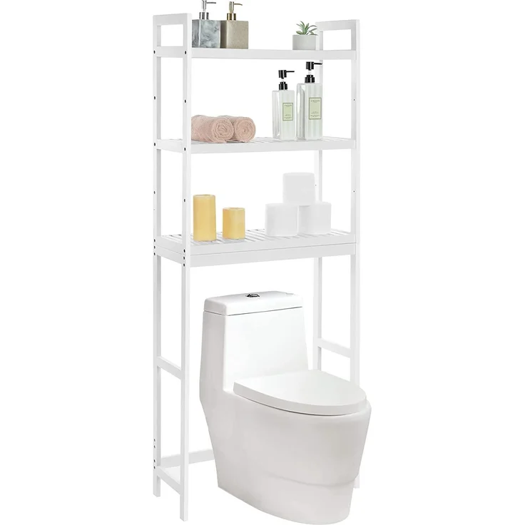 SONGMICS Toilettenregal, Badezimmerregal, Waschmaschinenregal,3-stöckiges Badregal aus Bambus, verstellbar, multifunktional, statische Belastbarkeit 15 kg pro Ebene, einfache Montage, weiß BTS01WT – Bild 8