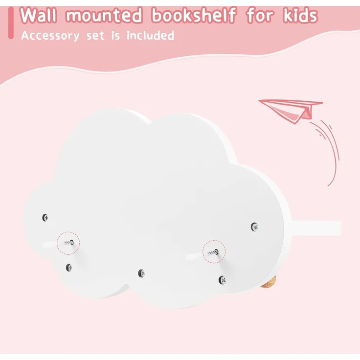 WOLTU Wolkenregal, Kinder Garderobenhaken, Wandregal mit Haken, Hängeregal, Schweberegal weiß, schwebendes Regal für Kinderzimmer, Wanddeko, 36 x 12 x 20,5 cm – Bild 6