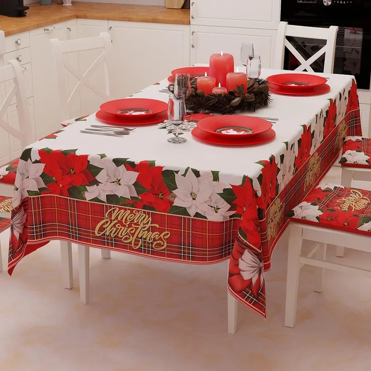 PETTI Artigiani Italiani - Tischdecke für Weihnachten, schmutzabweisend, rechteckig, für Weihnachten, Küche, Blumenmuster, X6 Sitzer (140x180 cm), 100% Made in Italy