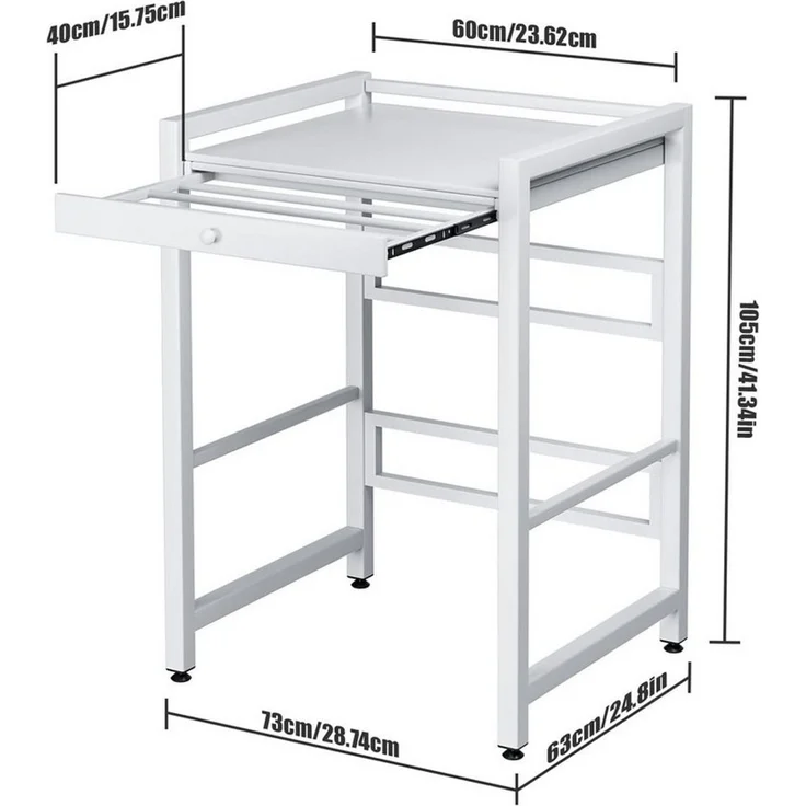 Rutaqian Waschmaschinenunterschrank Regal über Waschmaschine,105×73×63cm, Metall Weiß (Waschmaschinenregal, 1-St, Doppelschicht Waschmaschinenständer) Höhenverstellbar Wäschetrocknerständer mit Schiebehänger–200kg – Bild 3