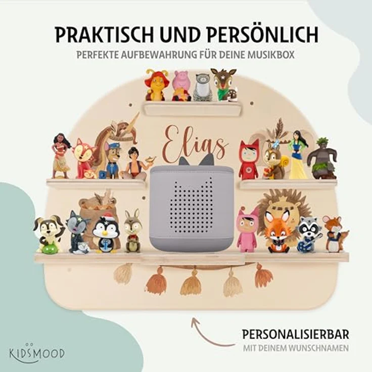 Kidsmood - Tonie Regal personalisiert mit Namen – Wandregal für Toniebox 2 & Figuren | Abgerundete Ecken & Kanten Inkl. Metallplättchen für Tonie Hörfiguren | Kinderzimmer Regal für Mädchen & Jungen – Bild 6