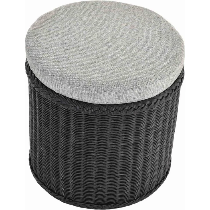 Krines Home Wäschekorb Rattan Sitzhocker mit Stauraum Rund Badhocker Sitz gepolstert Deckel, mit gepolstertem Deckel, mit herausnehmbarem Inlett – Bild 2