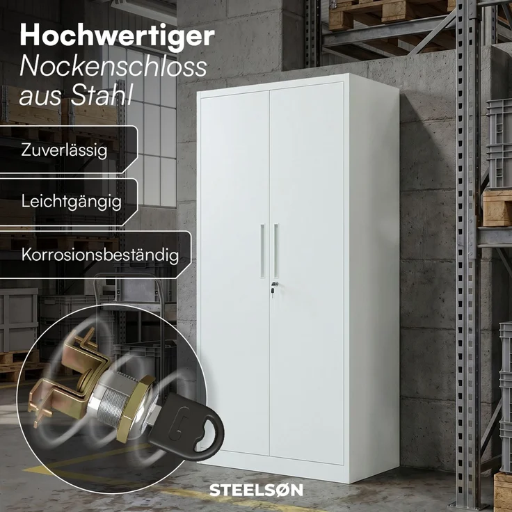 STEELSØN 'Regulus' Aktenschrank, Metall, grau, 175x40x80 cm, abschließbar, Metallschrank mit 5 Fächern, geeignet als Werkzeugschrank – Bild 6