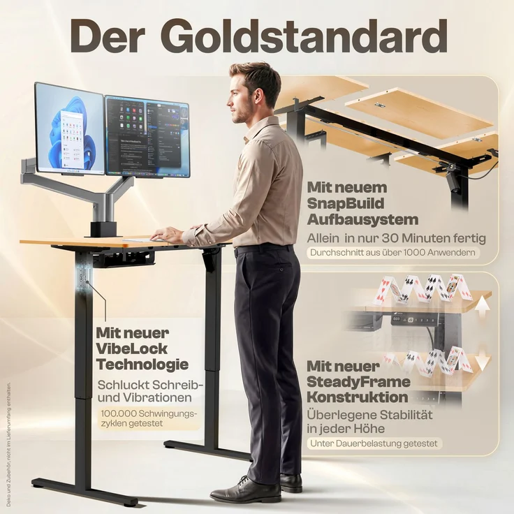 LUTIVO Foxtrot, Höhenverstellbarer Schreibtisch Elektrisch, Memory-Funktion und Kabelmanagement, 120 x 60 cm, Schwarz/Holz – Bild 2