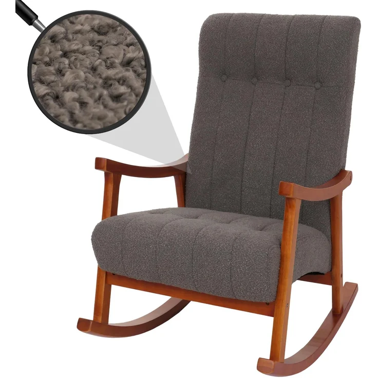 Schaukelstuhl HWC-K10, Relaxsessel, Holz FSC® Stoff/Textil Bouclé (450g/m²) ~ dunkelgrau, Gestell Walnuss-Optik – Bild 1