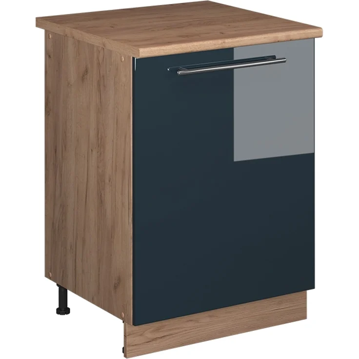 Spülenunterschrank Fame-Line Dunkelblau Hochglanz/Goldkraft Eiche 60 cm Vicco – Bild 1