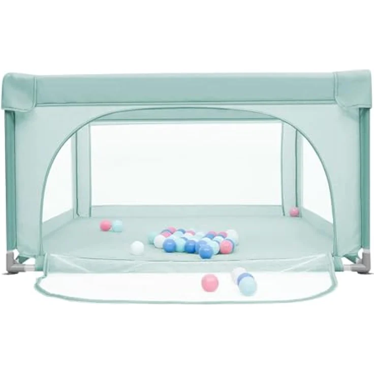 Baby Laufstall, Laufgitter klappbar, Ein-Knopf-Faltung & Sicherheitsschlössern, Krabbelgitter mit Netz & Reißverschluss, Laufgitterzelt für Kleinkinder,120 * 120 * 66cm – dunkelgrün – Bild 6