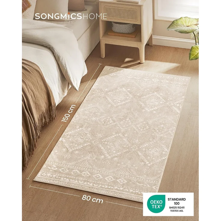 Songmics HOME Teppich, 80x150 cm, Wohnzimmerteppich, Rutschfester Teppich, Kurzflor, flauschig, Dekoration, für Wohnzimmer, Schlafzimmer, maschinenwaschbar, Boho-Stil, cappuccinobeige – Bild 2