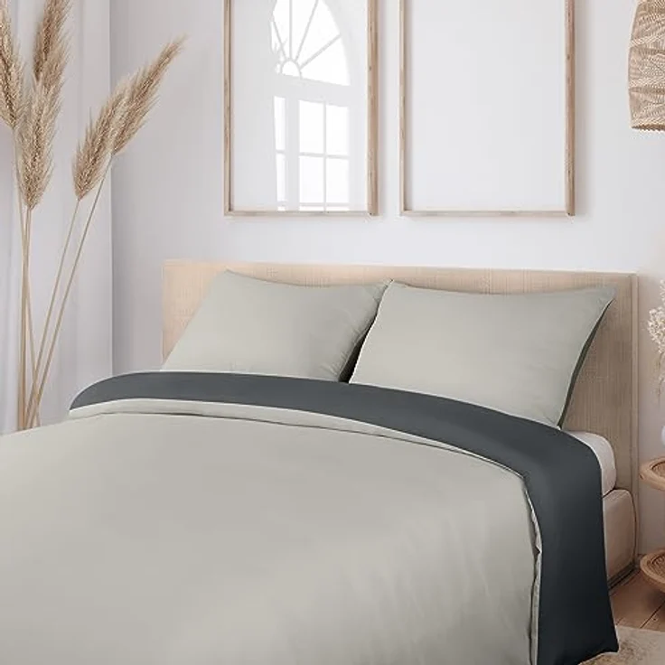 Utopia Bedding Bettwäsche 200x200 Set - Mikrofaser Bettbezug 200x200 cm + 2 Kissenbezüge 50x75 cm - Dunkelgrau/Hellgrau – Bild 4