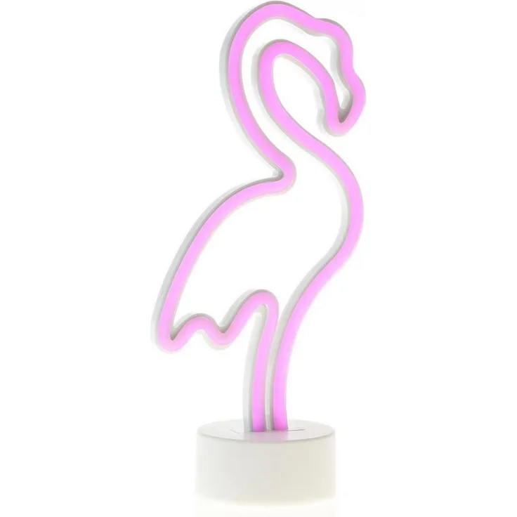 SATISFIRE LED Dekolicht LED NEON Figur FLAMINGO Neonlicht Schild Leuchtfigur Batterie USB 30cm, LED Classic, pink