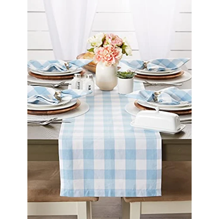 DII Buffalo Check Collection Classic Tischläufer, 14x108, hellblau & weiß – Bild 7