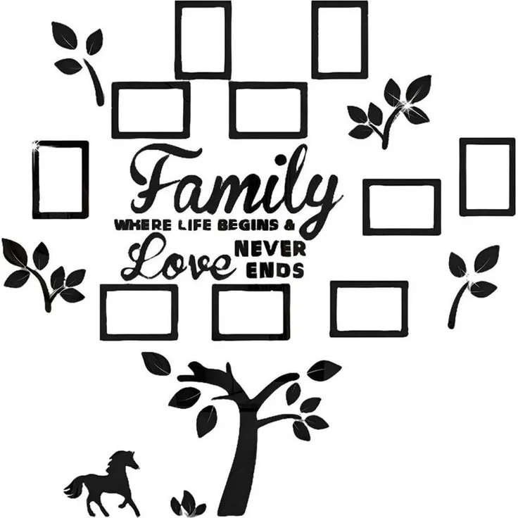 Coonoor 3D-Wandtattoo Familienstammbaum Wandaufkleber mit Foto-Rahmen, 3D Acryl Spiegel Aufkleber, DIY Zitate Wandkunst, abnehmbar