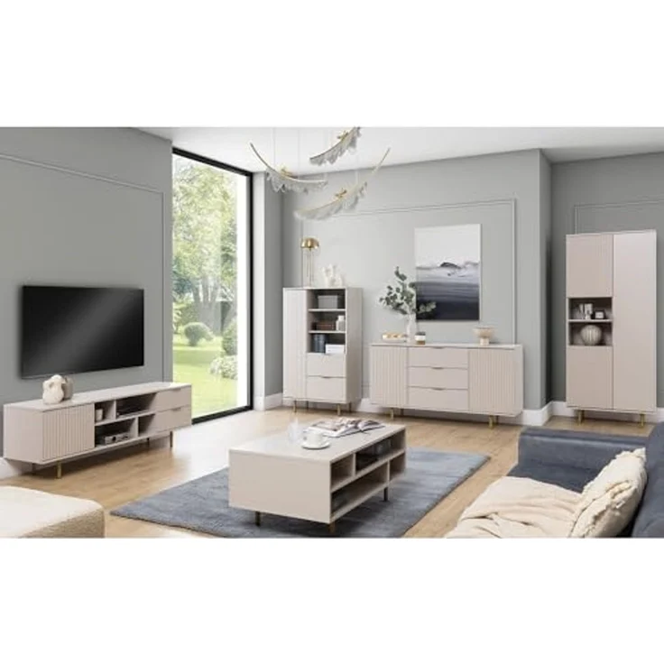 Lomadox Sideboard NADOR-132, 150cm breit, Kaschmir, goldfarbene Metallgriffe und -füße – Bild 6