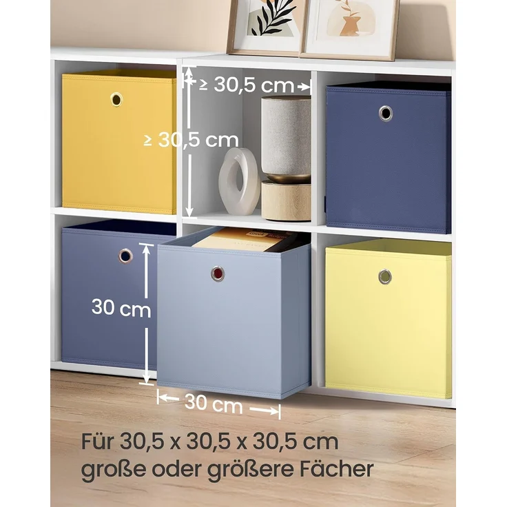 Aufbewahrungsbox, 6er Set, Ordnungsboxen, geruchsneutral, Faltbox, 30 x 30 x 30 cm, Stoffbox, für Würfelregal, Organizer bunt – Bild 7