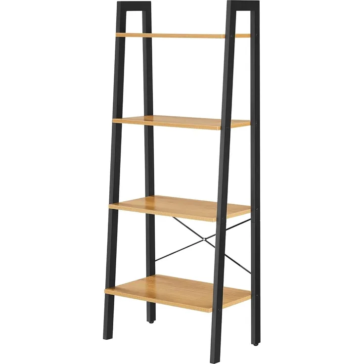Vasagle Regal, Bücherregal mit 4 Ebenen, Leiterregal, Standregal, für Wohnzimmer, Schlafzimmer, Küche, Homeoffice, Industrie-Design, Stahlrahmen, honigbraun-schwarz, von Songmics LLS044B05
