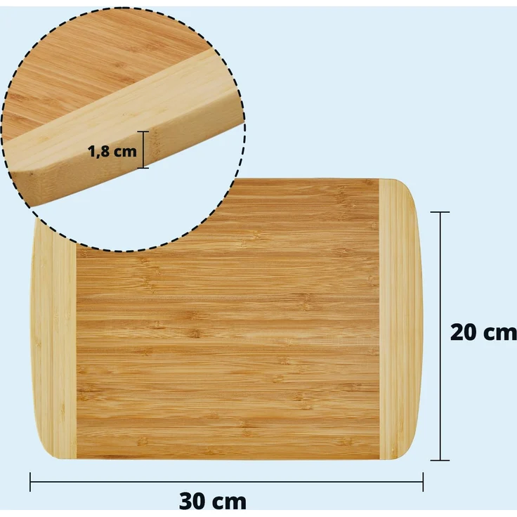 KHG Schneidebrett Frühstücksbrett aus Bambus Holz - 30 x 20 x 1,8 cm | Messerbrett Hackbrett nachhaltig antibakteriell | verschiedene Größen – Bild 7