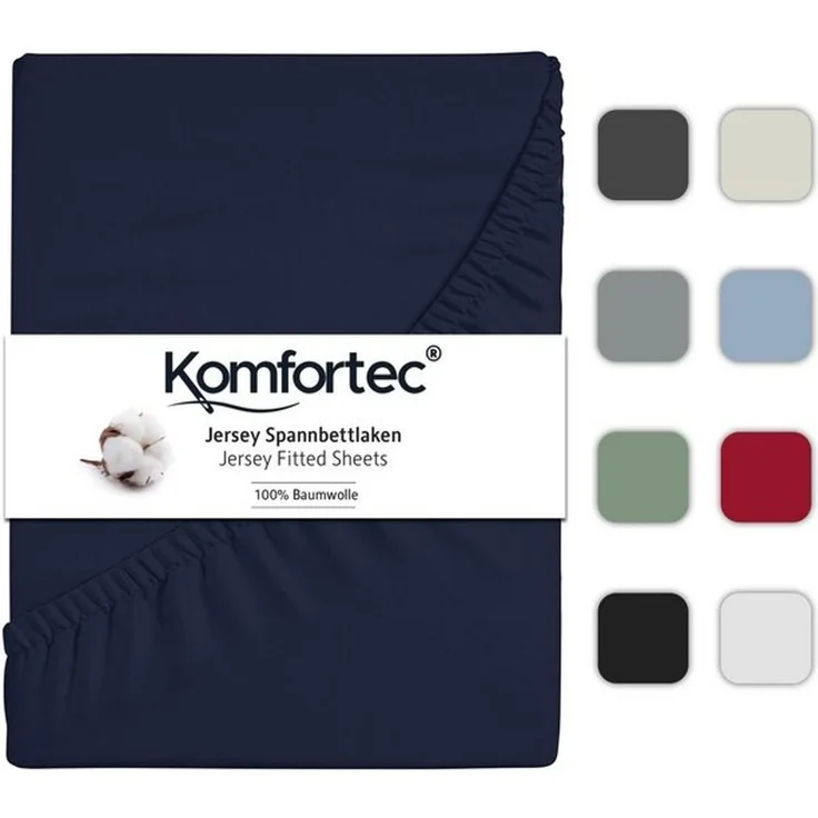 Komfortec Spannbettlaken Jersey 100% Baumwolle – 90x200 cm – 135g/m² – Weich, Atmungsaktiv & Hautfreundlich – Mit Rundumgummi – Oeko-Tex Zertifiziert – Für Boxspring, Topper & Matratzen – Blau – Bild 4