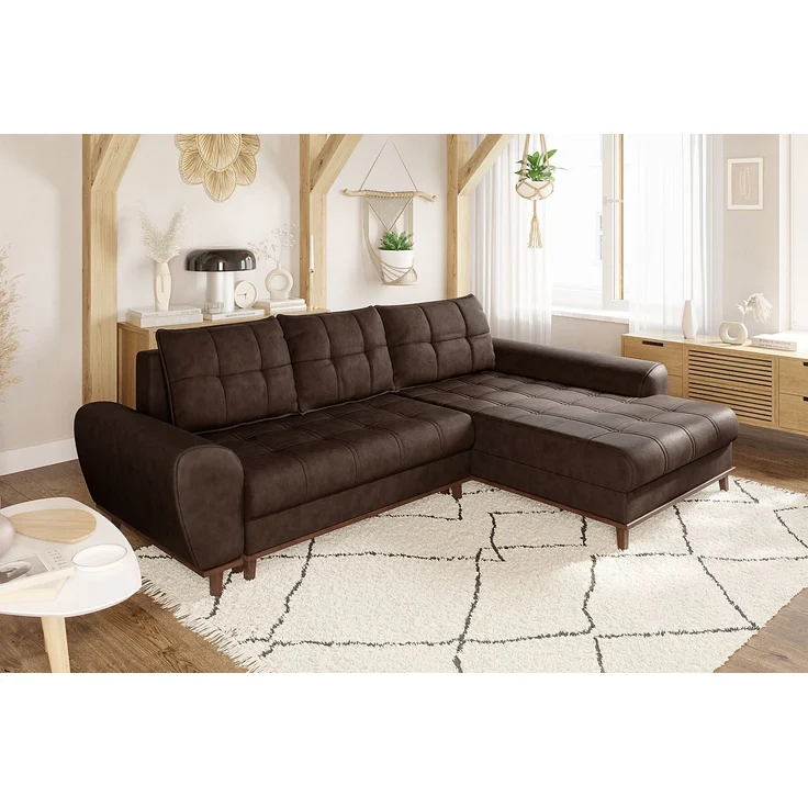 Ecksofa mit Schlaffunktion Bettkasten in Leder-Optik Mikrofaser Vintage Braun – Bild 3