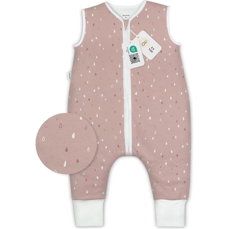 Ehrenkind® Babyschlafsack | Schlafsack mit Füßen 2.5 TOG | Bio-Baumwolle | Ganzjahres Schlafsack Baby Gr. 70 Farbe Rose Tropfen | Oeko-Tex | Schlafsack winter und Sommer Schlafsack Kinder