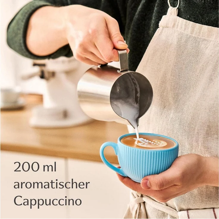Cosumy Cappuccinotasse 6er Set mit Untertassen - 200 ml Kapazität - mattes Streifendesign, 12-tlg, Keramik, matt - spülmaschinenfest - mikrowellengeeignet - modernes Design – Bild 3