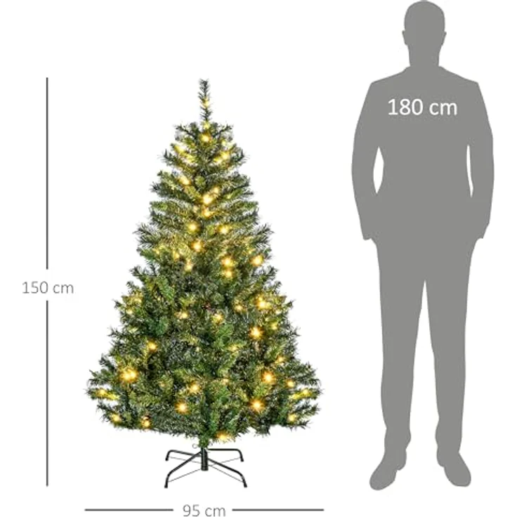 HOMCOM Künstlicher Weihnachtsbaum Tannenbaum mit Deko 120 LEDs 511 Spitzen, Tannen, 95x150 cm (BxH), grün – Bild 8