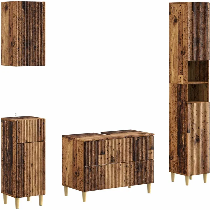 vidaXL 4-teiliges Badezimmer-Schrank-Set ARNHEM Altholz Holzwerkstoff 3417934 – Bild 1