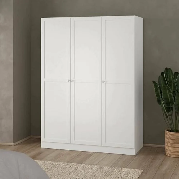 Dmora - Kleiderschrank 3 Türen Tilda, Schlafzimmermöbel, Schrank, Garderobe, 147x62 h200 cm, Weiß – Bild 4