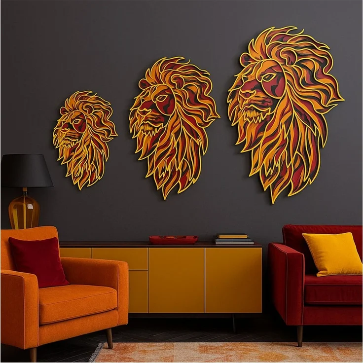 Jungengel Wandbild Galatasaray Löwe 3D Aslan Löwenbild Löwenkopf Wanddeko, 100% Holz, Einfache Montage ohne Bohren, 3D Effekt – Bild 3