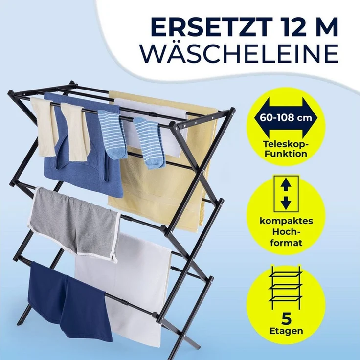 EASYmaxx Wäscheständer 108 x 38 x 102 cm ausziehbar – Bild 1