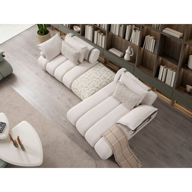 Sitzgruppe/Sofa Set - Wohnzimmergarnitur "Luccani" 3 Sitzer + Ecksofa + Mittelkonsole +1 Sitzer-White/Mintgrün – Bild 4