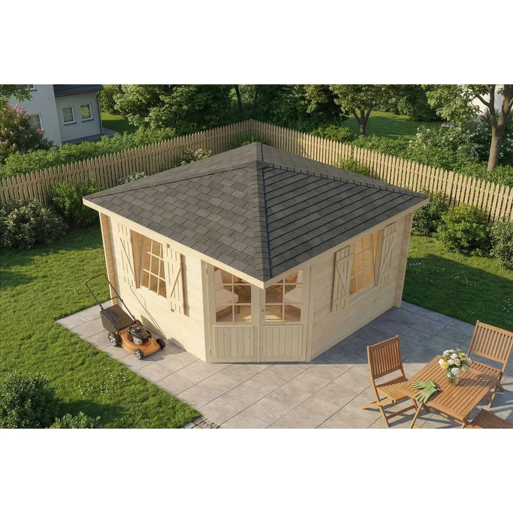 Alpholz 5-Eck Gartenhaus Monica Royal Gartenhaus aus Holz Holzhaus mit 40 mm Wandstärke Blockbohlenhaus mit Montagematerial – Bild 4