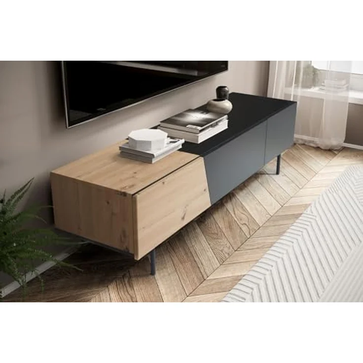 Livetastic Lowboard, Schwarz, Eiche, Holzwerkstoff, 1 Schublade, 150x40x40 cm, stehend für Wohnzimmer – Bild 6