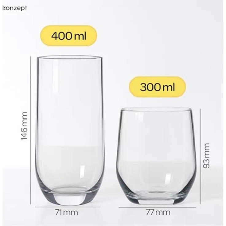 KONZEPT Gläser-Set 12 Teilig, 6er Longdrinkgläser 400ml und 6 er Trinkgläser 300ml, 12-tlg, Wassergläser Set, Ideal für Saft, Cocktails, Longdrinks, Eiskaffee – Bild 3