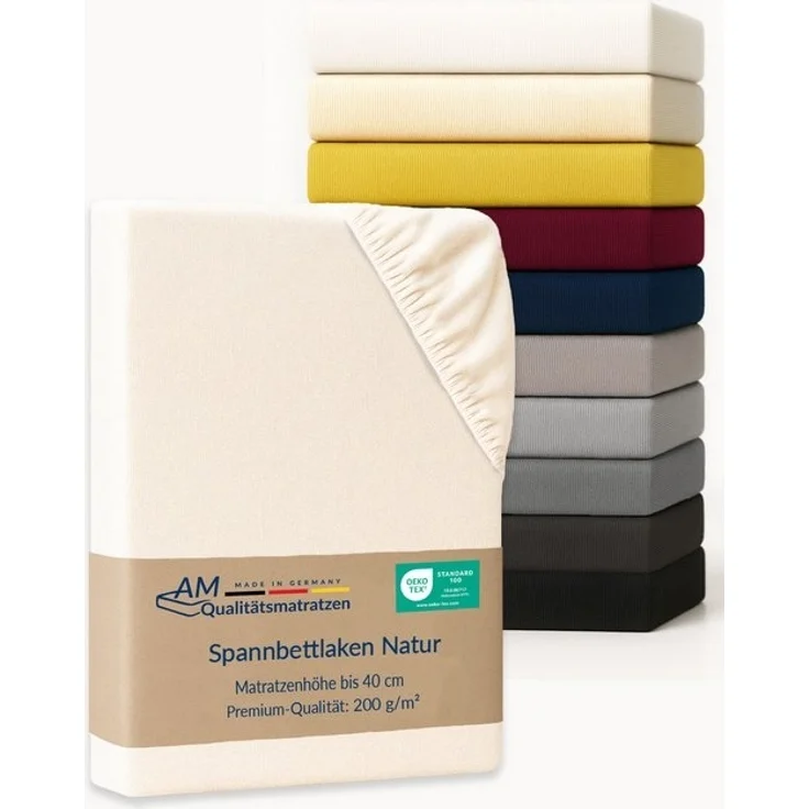 AM Qualitätsmatratzen Spannbettlaken Baumwolle in creme, Bettlaken für Boxspringbetten, Made in Germany, Baumwolle, Gummizug: rundum, (1 Stück), 90x200x40 – Bild 4