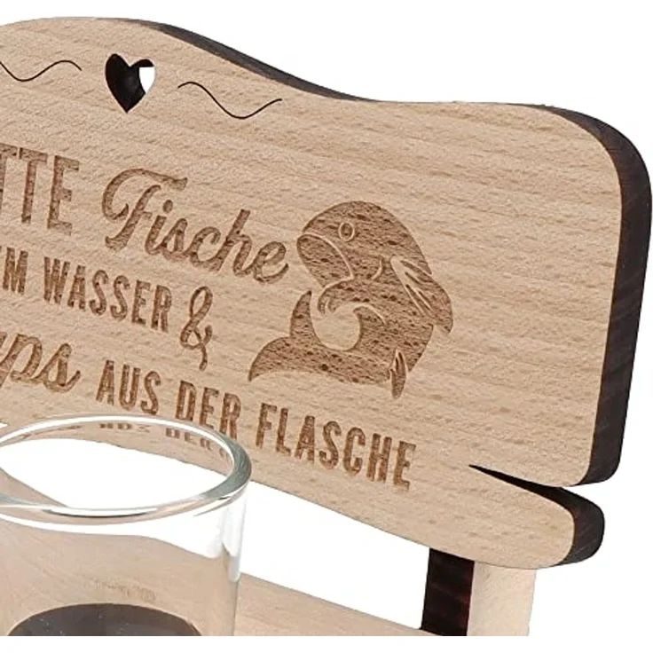 Spruchreif® Schnapsglas Schnapsbank mit 2 Gläsern und Gravur für Angler, Angler Geschenke – Bild 3