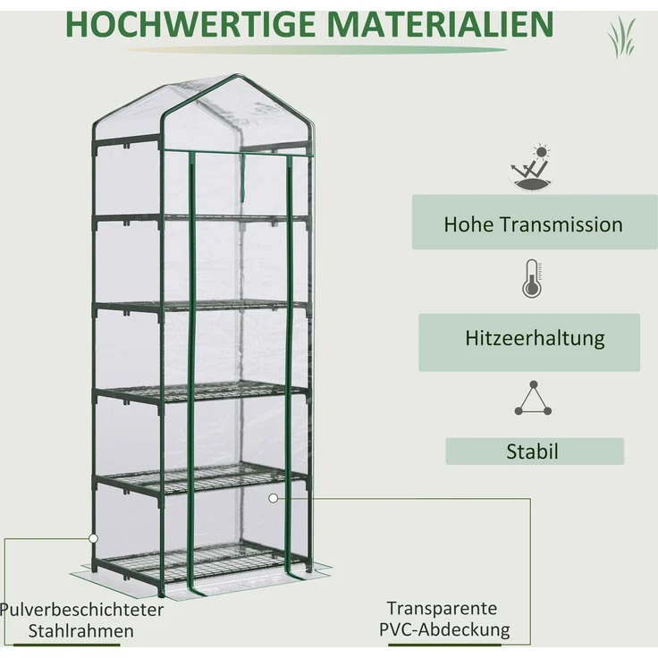 Gewächshaus mit Rolltür, Regale, winterfest Foliengewächshaus aus Stahl, Treibhaus für Balkon, Garten, Tomatenhaus 69 x 49 x 193 cm, Tomatengewächshaus für Tomaten, Blumen, Transparent--Transparent--193x49x69cm--YOUDENOVA – Bild 6