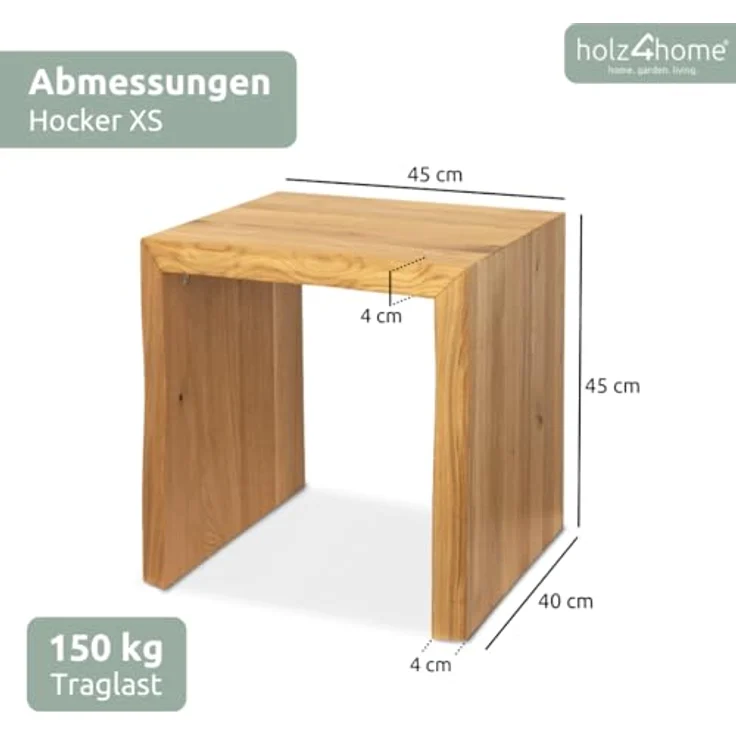 Massivholz Hocker mit Baumkante - Eiche - 40 x 40 x 45cm – Bild 3