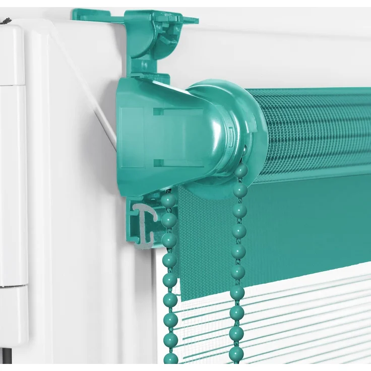 Doppelrollo Klemmfix ohne Bohren 120x210 cm Türkis Duo Rollo Klemmrollo Sonnenschutzrollo Fensterrollo für Fenster & Türen Zebrarollo Seitenzugrollo – Bild 2