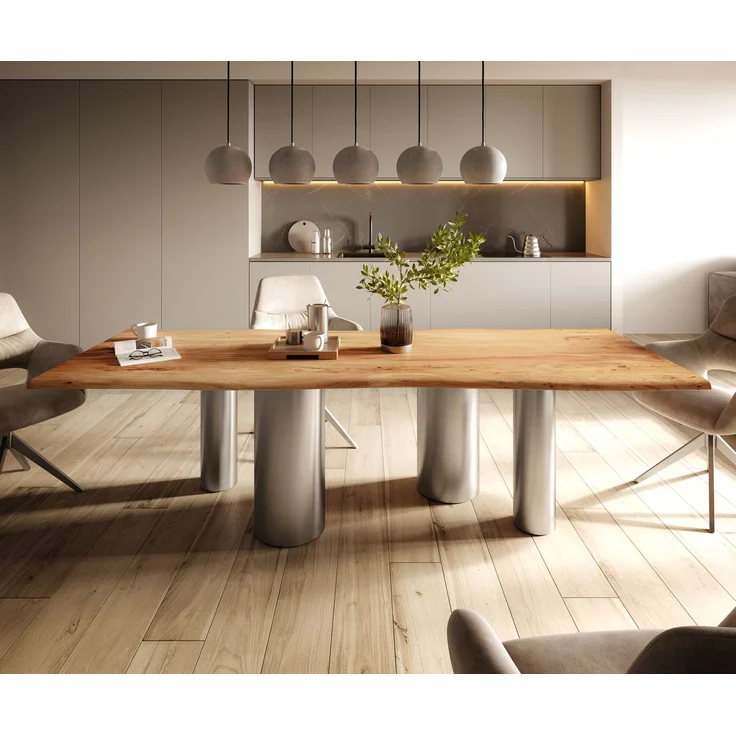 Esstisch Edge 260x100 Akazie Natur Pilier Edelstahl gebürstet Live-Edge – Bild 2